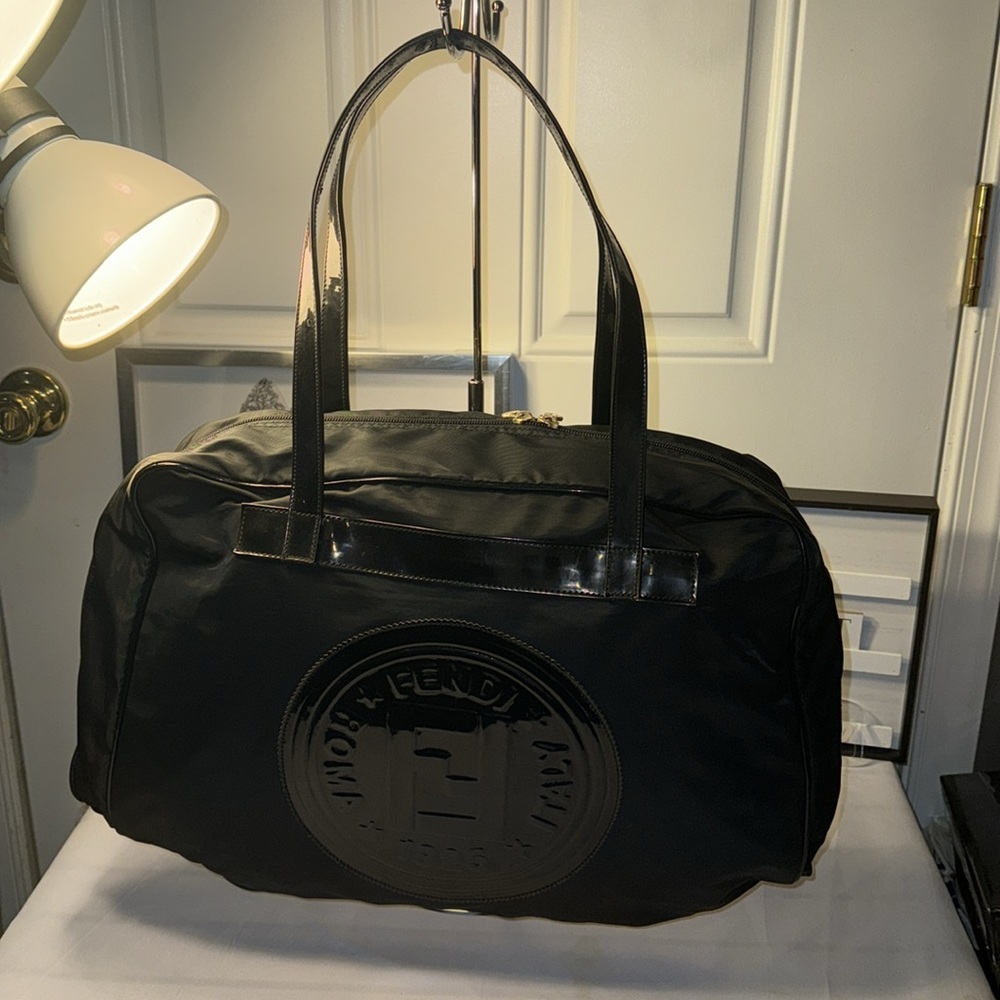 Fendi Patent-Trimmed Nylon Shoulder Bag GUC - Picture 4 of 13